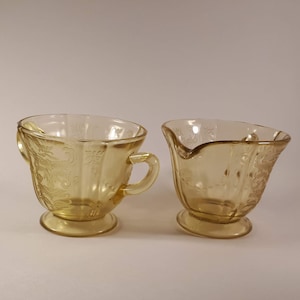 Yellow Depression Glass Federal Glass Cream and Sugar - Madrid Pattern