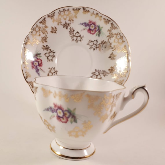 Vintage Queen Anne Bone China Teacup and Saucer 5883 Gold Etsy