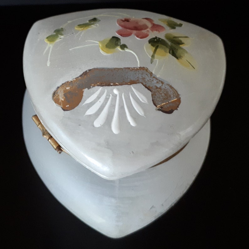 Genuine Vintage hand painted floral Hinged Trinket Box jewelry Box .