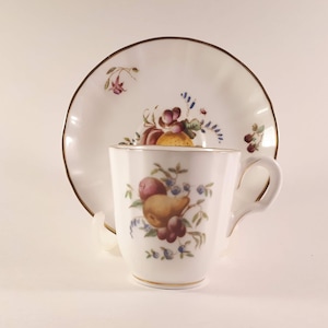 Pretty Vintage Royal Worcester Delecta fruits design demitasse cup & saucer