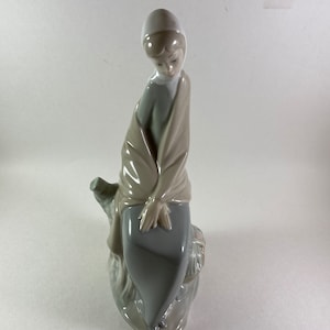 RARE Beautiful 9&quot; Nao by Lladro girl sitting on a trunk with basket by her side