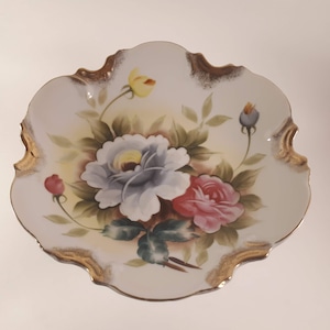 Vintage Beautiful hand painted floral footed pedestal candy dish