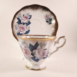 Pretty Pretty Royal Standard pink rose and heavy gold teacup and saucer