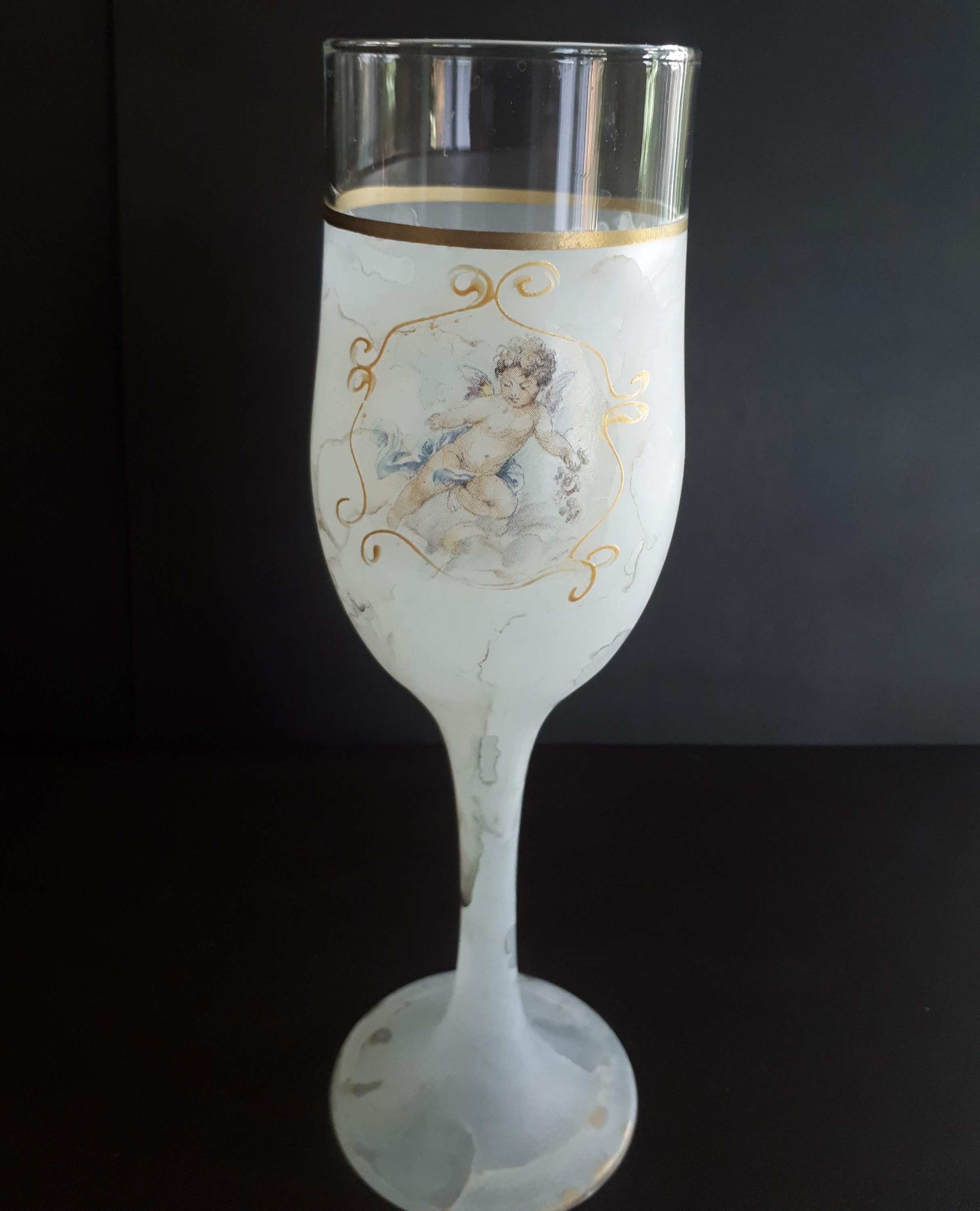 Arte Murano Art Glass Champagne Flute Cherub Design Frosted Etsy Australia