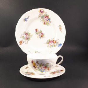 Vintage Coalport TRIO  Floral Tea Cup , Saucer & plate  pattern A.D 1750