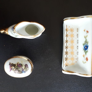 Vintage set Miniature Limoges boots, bench & an oval box for your collection.