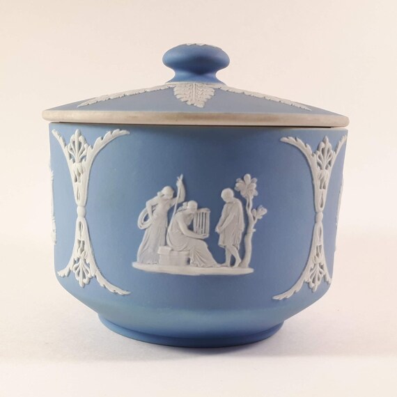 wedgwood tobacco jar Antique Wedgwood Sky Blue Jasperware Tobacco Jar Tamper Sacrifice to Ceres