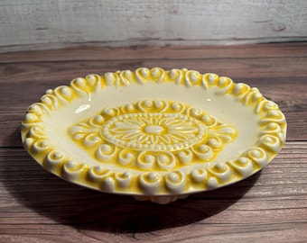Handpainted Ceramic Jewelry Dish: Yellow Floral Design
