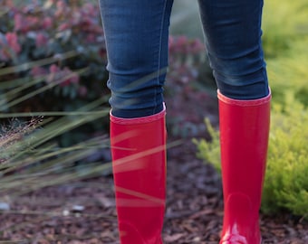 Hoge rode regenlaarzen voor dames