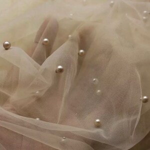 Bridal pearl veil champagne, wedding veil, UK veil, veil with comb, raw cut edge veil, soft tulle image 2
