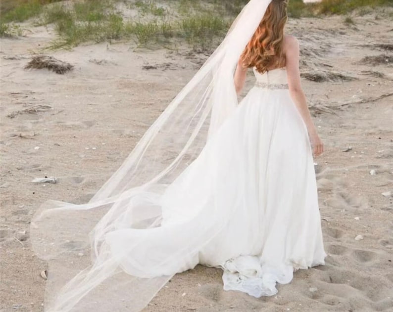 Cathedral length cut edge plain bridal veil