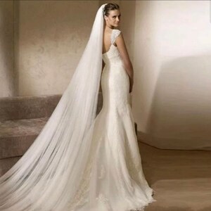 Wedding Bridal Veil Raw cut edge soft tulle veil with comb ivory white image 4