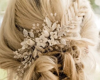 Bridal hair wedding Floral Hair Comb, silver gold rose gold hair accessory, bridesmaids hair