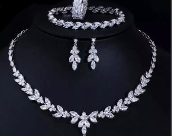 Bridal Crystal Necklace Tiara Jewellery set, wedding jewellery, CZ crystal set, hair comb slide