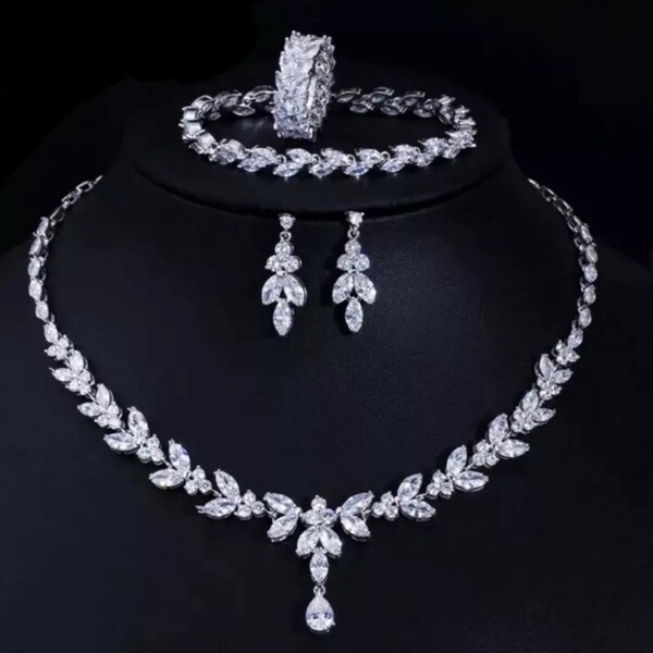 Bridal Crystal Necklace Tiara Jewellery set, wedding jewellery, CZ crystal set, hair comb slide