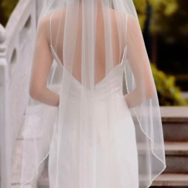 Bridal Veil Beaded Edge, handmade wedding veil, beaded pearl edge, veil with comb