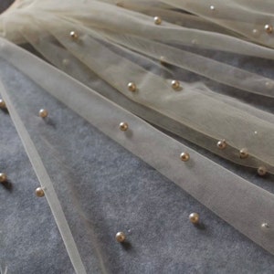 Bridal pearl veil champagne, wedding veil, UK veil, veil with comb, raw cut edge veil, soft tulle image 3