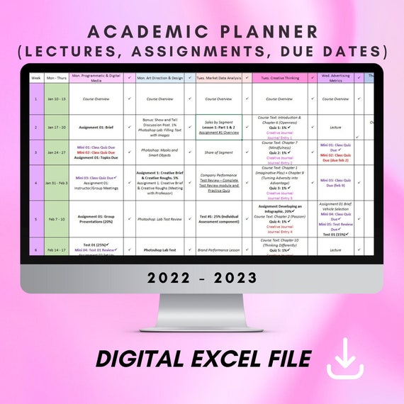 Semester Plan Template Academic Planner Excel Planner Etsy Australia Semester Plan Template Academic Planner Excel Planner Etsy Australia