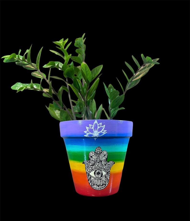 Chakras Color Pot With Hamsa, Unalome and Lotus Designs. - Etsy