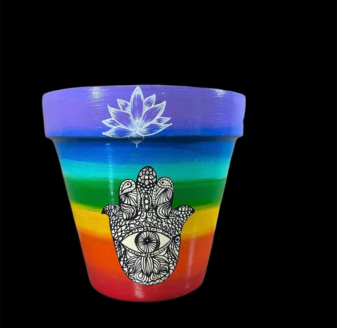 Chakras Color Pot With Hamsa, Unalome and Lotus Designs. - Etsy