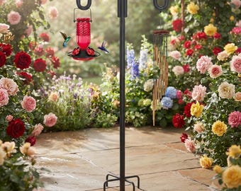Adjustable Double Shepherd Hook Heavy Duty Bird Feeder Pole with Stable Five Prong Base