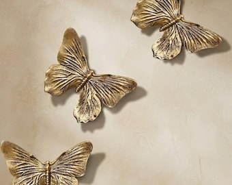 Set of 3 Resin 3D Butterfly Wall Decor, Vintage Antique Copper Hanging Art