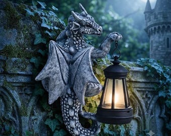 Solar Dragon Tree Statue Hanging Resin Outdoor Garden Wall Fence Waterproof Lantern Decor Gift