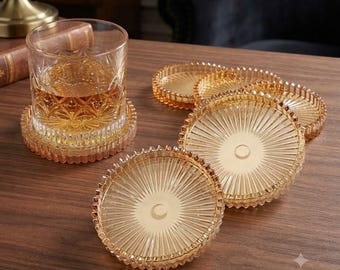 Modern Amber Glass Coasters Set Crystal Round Drink Cup Mats Home Decor Gift Stylish