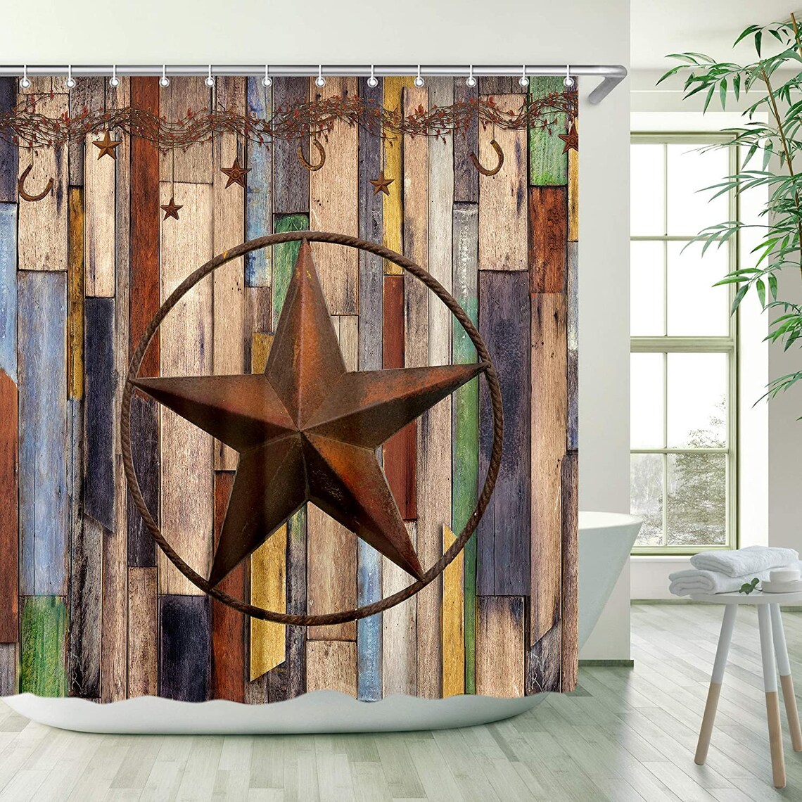Star Shower Curtain Vintage Western Texas Wooden Board Barn Etsy