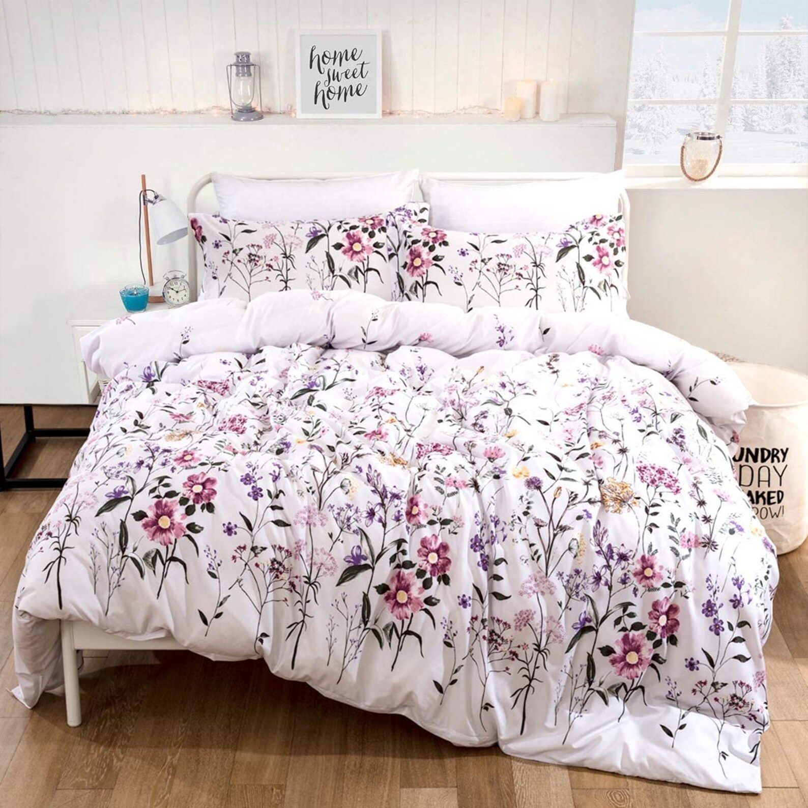 Floral Duvet Cover Set Queen Reversible Pink Botanical and Etsy