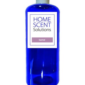 May include: A blue plastic bottle with a white label that reads "HOME SCENT Solutions" and "Santal".