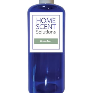 May include: A blue plastic bottle with a white label that says "HOME SCENT Solutions" and "Green Tea".