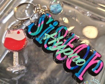 HypnoSister Keychain: Wine Charm, Glitter Acrylic Keychain