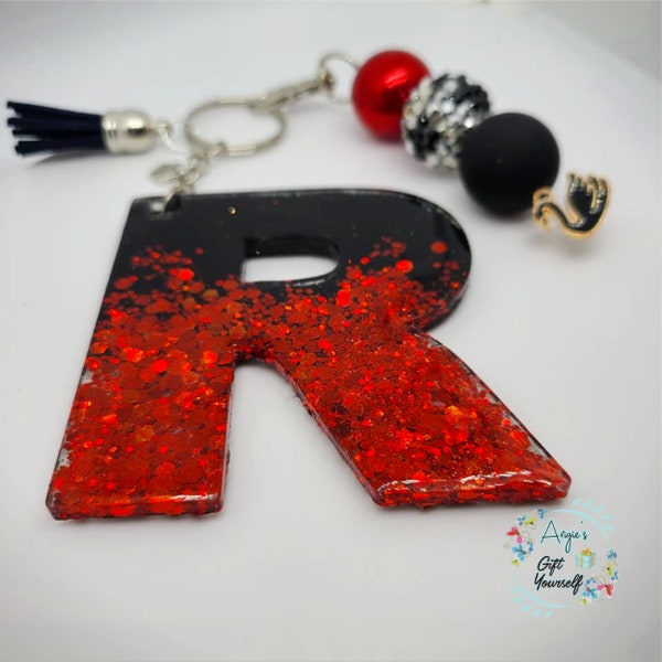 Initial R Keychain | R Girl | Beaded Keychain | Letter R keychain | R girl keychain | Keychain for Rachel | Keychain for Rhonda