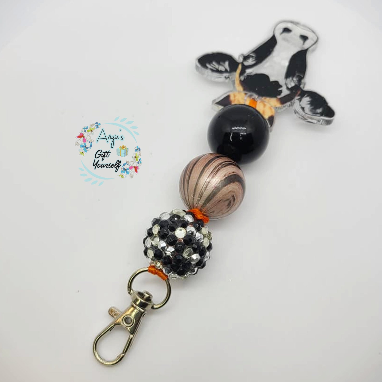 Cow Beaded Keychain Bubblegum Beads Keychain Beaded Etsy