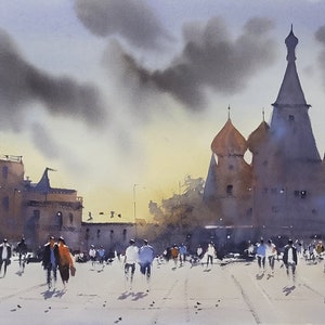 Piazza Rossa Mosca Dipinto ad acquerello originale Cattedrale di Vasili Blajenni Russia Paesaggi urbani Watercolorlord