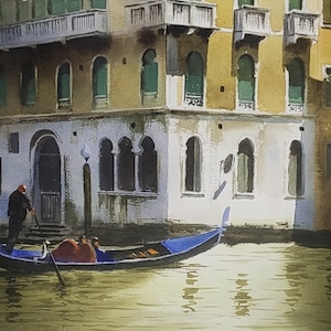 Venezia Italia Dipinto originale ad acquerello Giro in gondola Edifici di Venezia Opera d'arte originale Riflessi d'acqua Watercolorlord