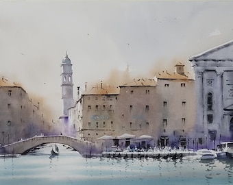 Acquerello Venezia Pittura ad acquerello originale Locanda Vivaldi Acquerello Italia Pittura di paesaggio urbano