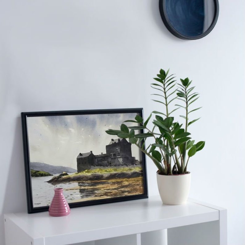Eilean Donan Castle Original Aquarell Malerei Schottland Landschaft Malerei Donnan Island UK Bild 3