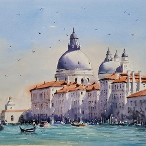 Original watercolor Venice painting,Grand Canal, Santa Maria della Salute, Gift for him, Gift for her, Watercolorlord