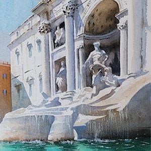 Fontana di Trevi / Dipinto ad acquerello originale / Roma Italia / Architettura barocca / Watercolorlord