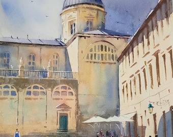 オリジナル水彩画：イスタンブール オルタキョイ モスク、ボスポラス