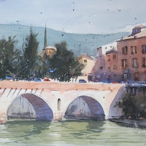 Original Watercolor Painting: Pietra Bridge, Verona Italy