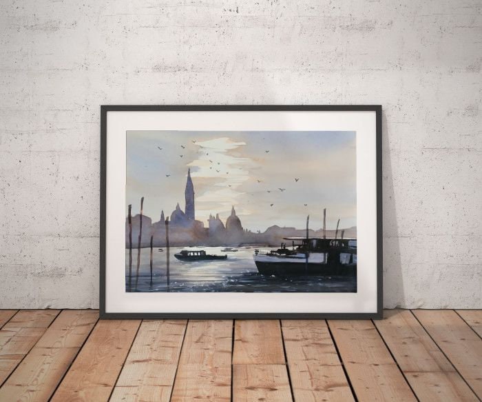 原画#3603 サンジョルジョマッジョーレ 雨 ベネチア 水彩画 風景画