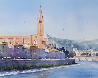他の人発送×油彩画【ヴェローナの古橋】原画　2000年 Yahoo!オークション - 【 楢原 健三 風景画 油彩 サイン入 額装