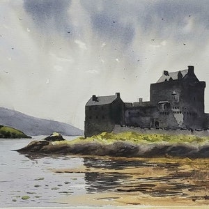 Eilean Donan Castle Original Aquarell Malerei Schottland Landschaft Malerei Donnan Island UK Bild 1