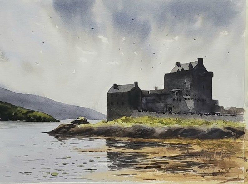 Eilean Donan Castle Original Aquarell Malerei Schottland Landschaft Malerei Donnan Island UK Bild 1