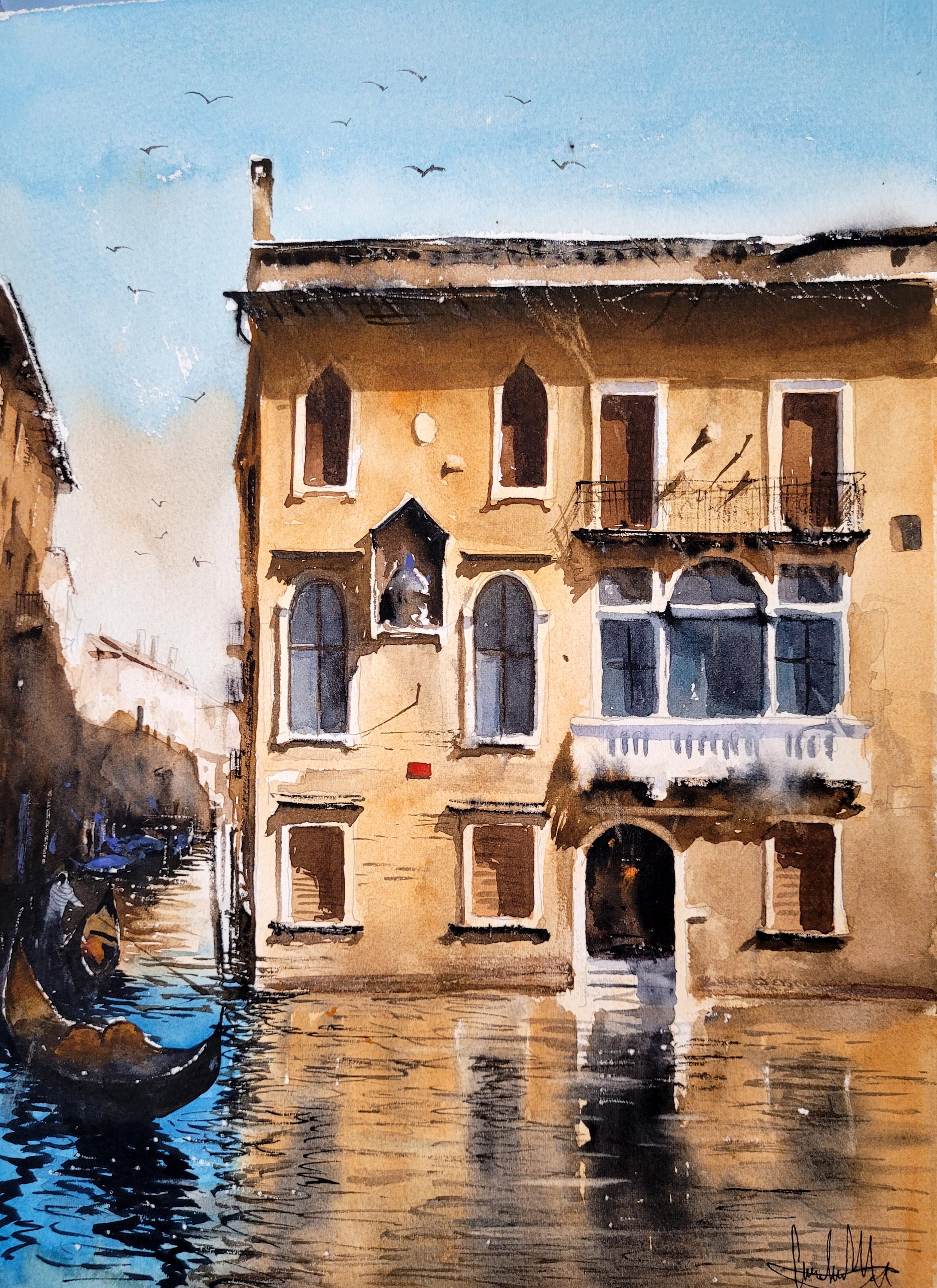 油彩画 ヴェネツィア 運河風景 絵画 額縁付き インテリア アート 匿名発送 881b581bbb5c0d8c6de5abbd877f52