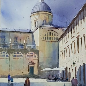 Watercolor Dubrovnik Painting: Croatia Cityscape Art, Southern Dalmatia