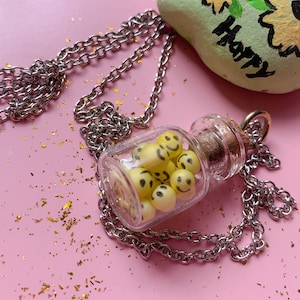 LIMITED TIME SALE Cute smiley mini bottle necklace with long sliver chain